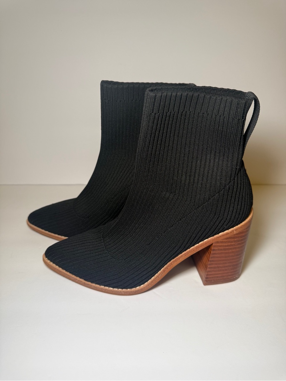 Steven by Steve Madden Nara Black Knit Sock Bootie Point Toe Stacked Heel Sz 6.5